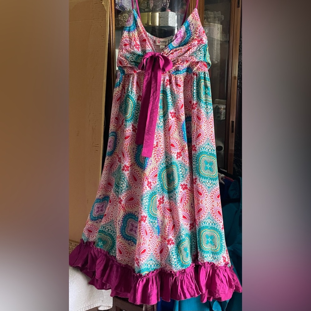 Juniors Olsenboye Dress sz L Colorful Boho Styling Purple Teal Red Pink Women